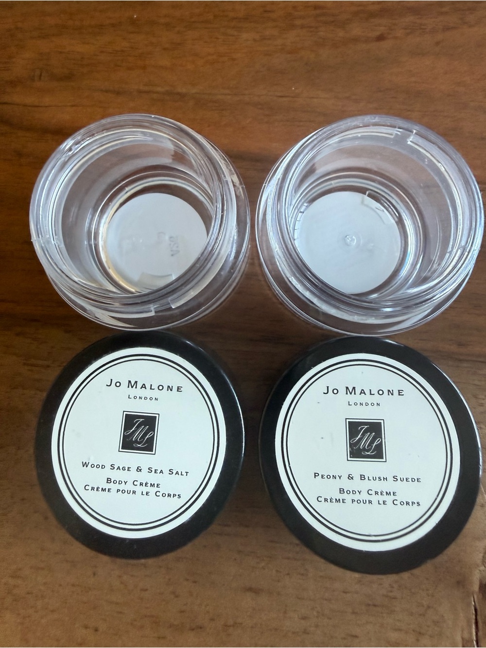 Two Jo Malone Empty Travel Body Crème Jars w/ screw-on lids